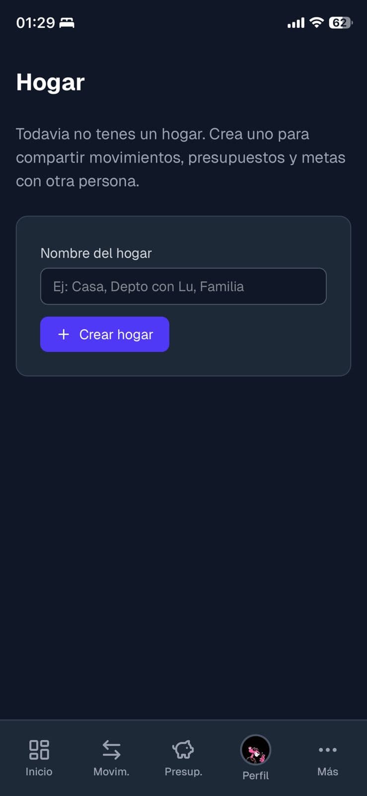 Vista de gastos compartidos del hogar en MiPlatita