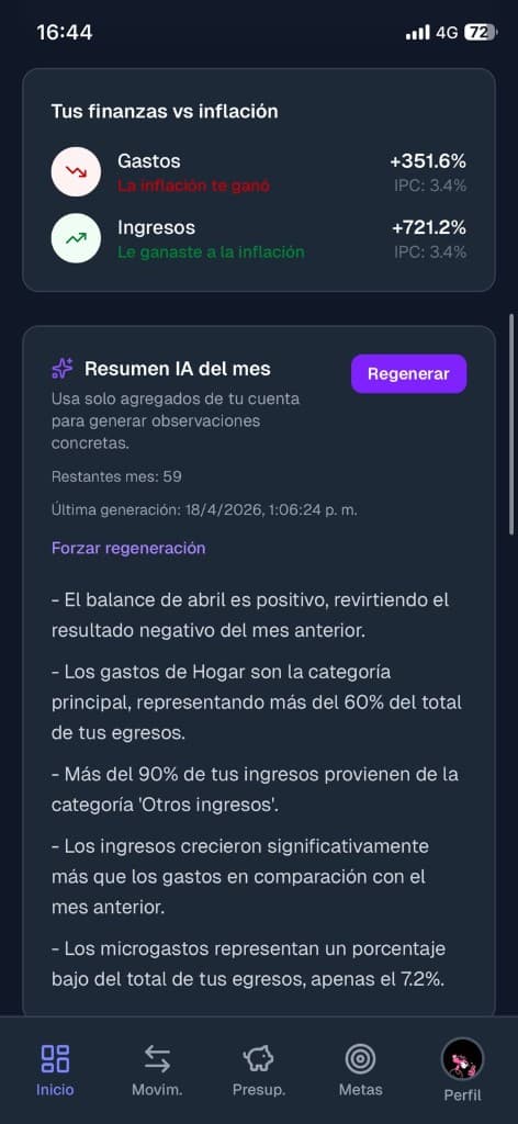Resumen con IA y comparación con inflación
